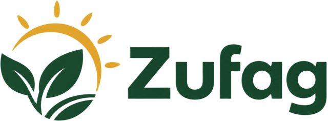 Zufag logo: a sprouting leaf under a rising sun